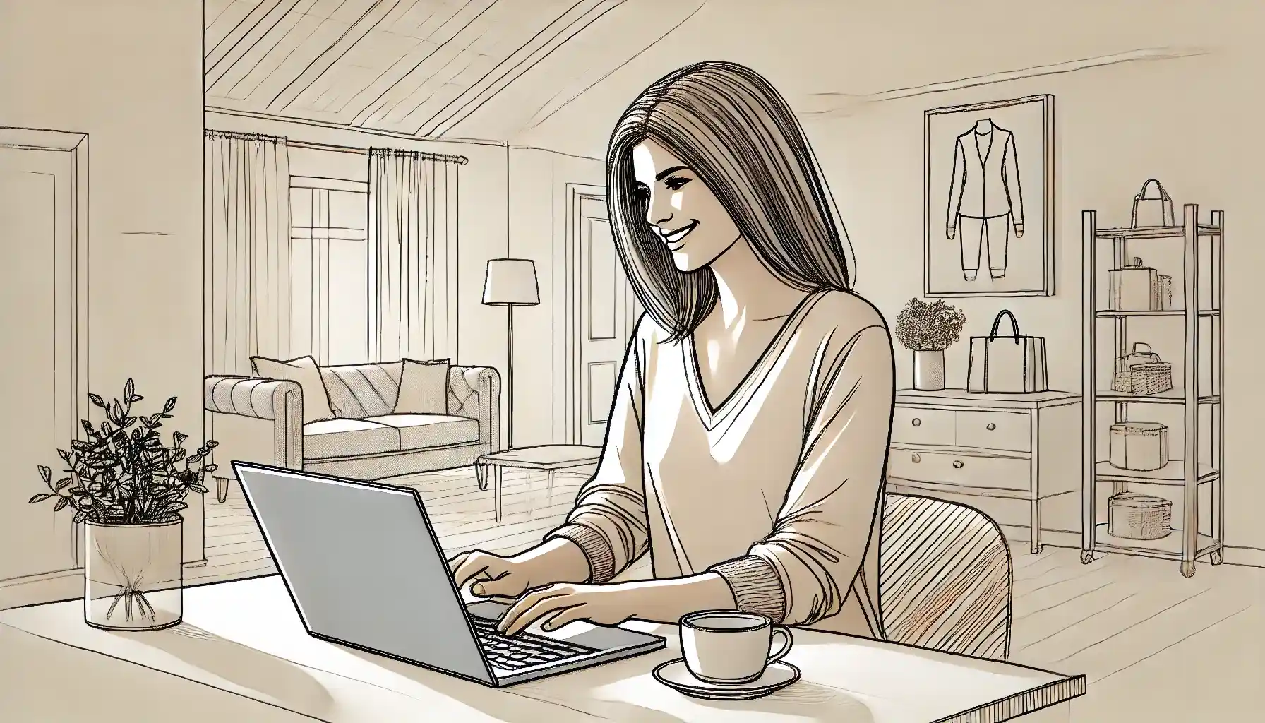 A woman shops safely online from her laptop.