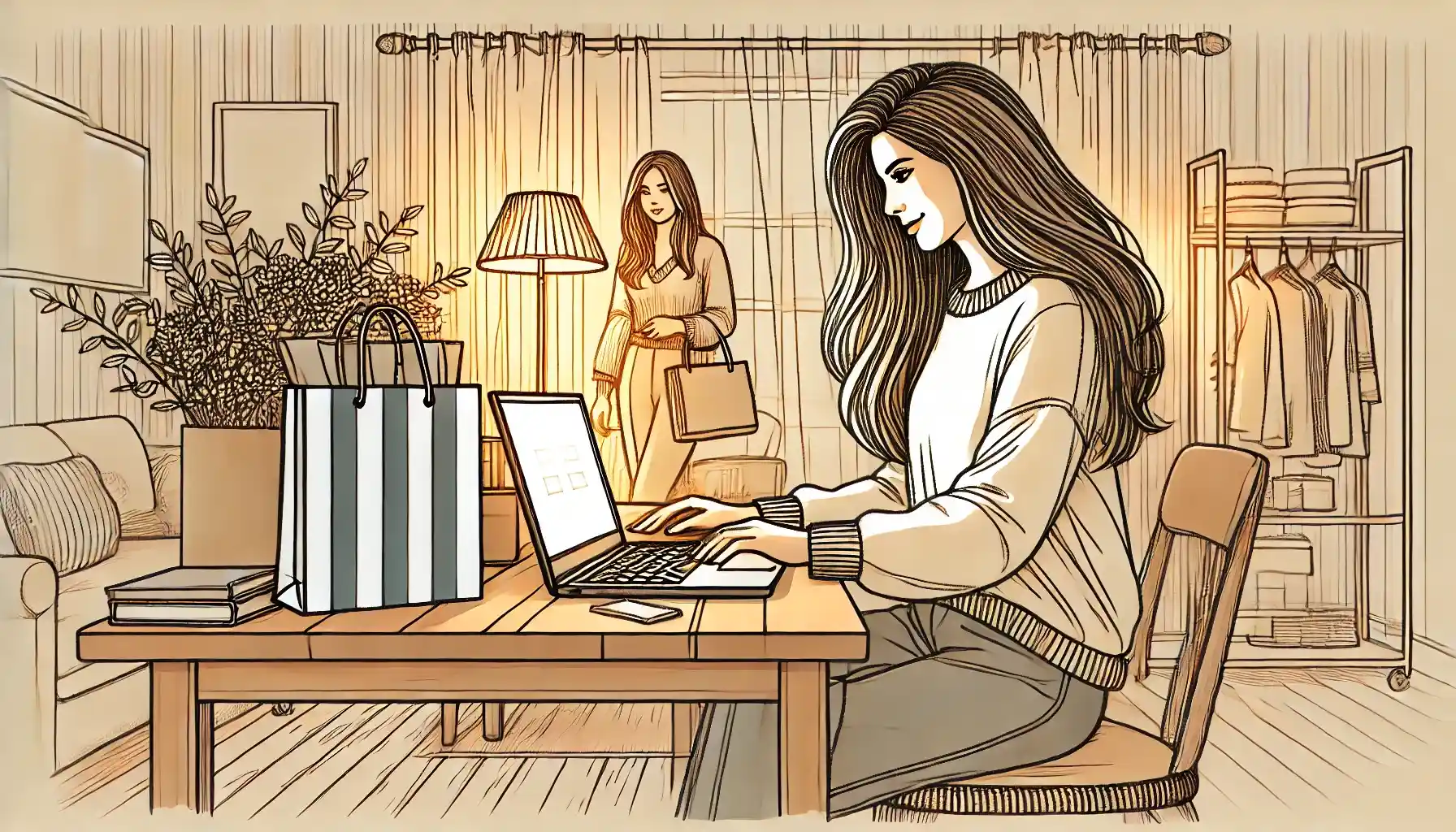 Two women shop safely online from their laptop.