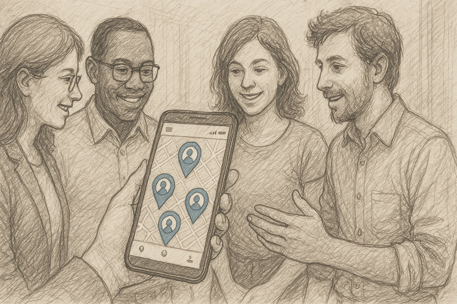 Colleagues are sharing their locations via the smartphone app.